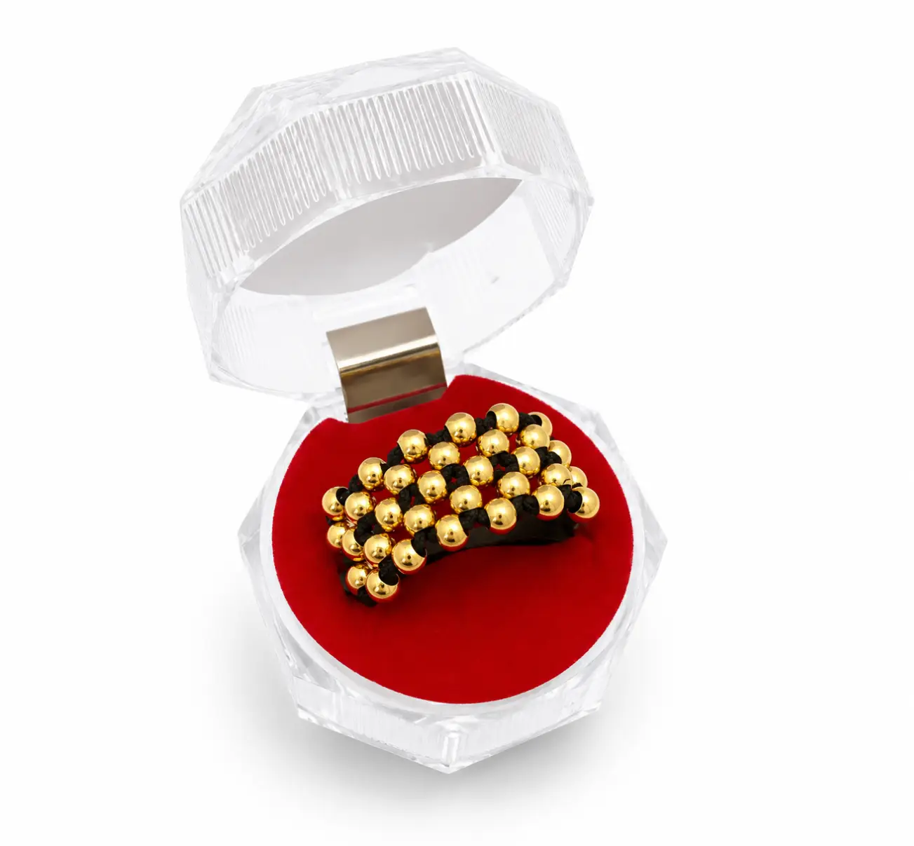 Anillo Cinco Carriles Lisos, cinco filas de bolitas doradas lisas