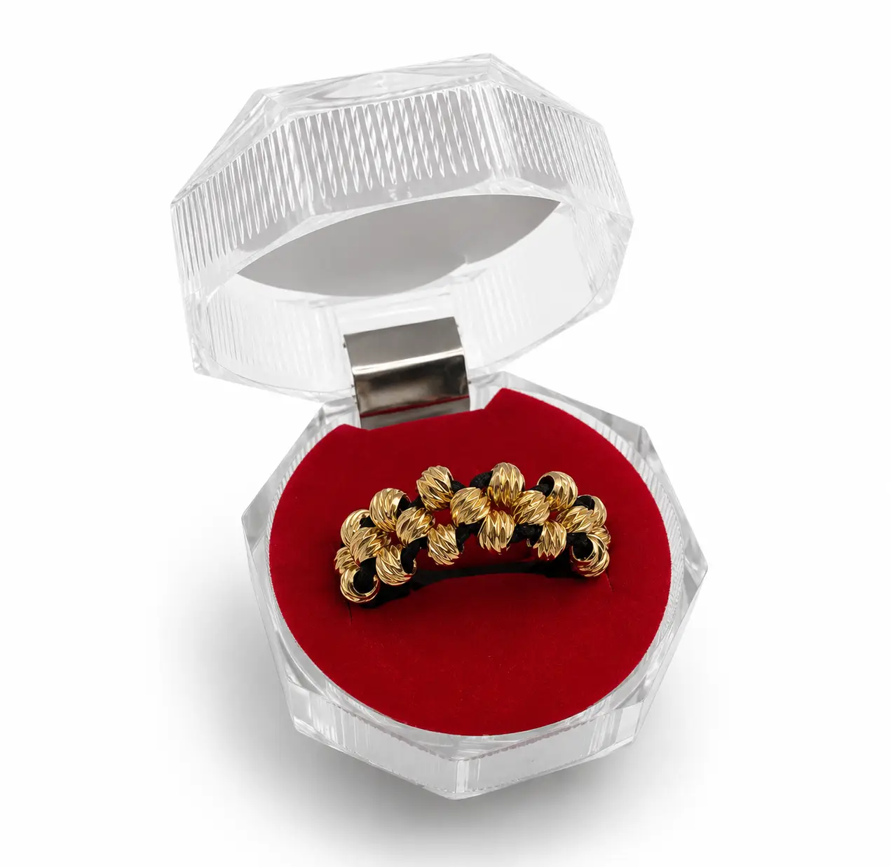 Anillo Dúo Tejido Exterior, dos filas de bolitas en el exterior del cordón