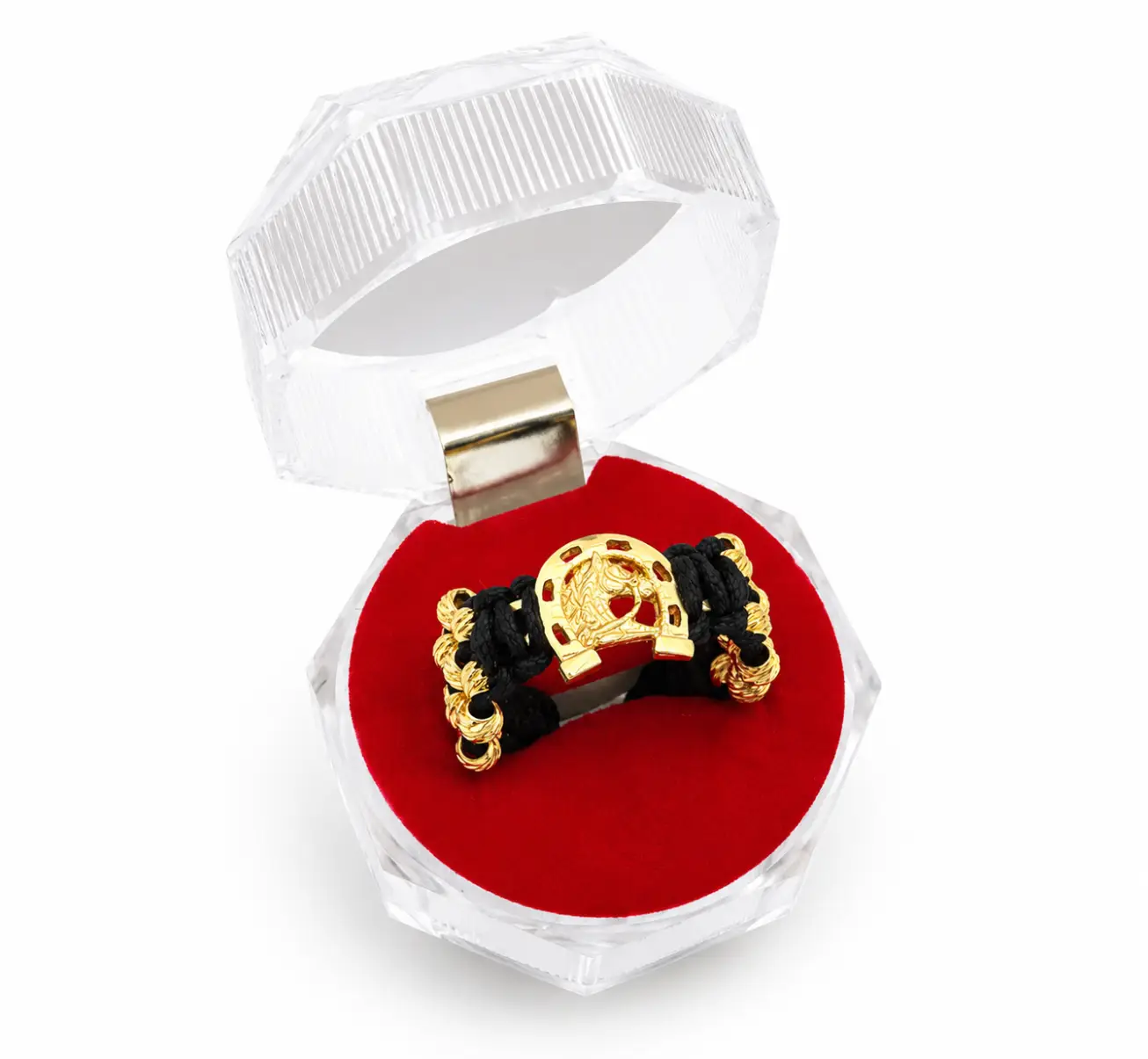 Anillo Herradura Dúo, herradura con caballo en relieve y dos filas