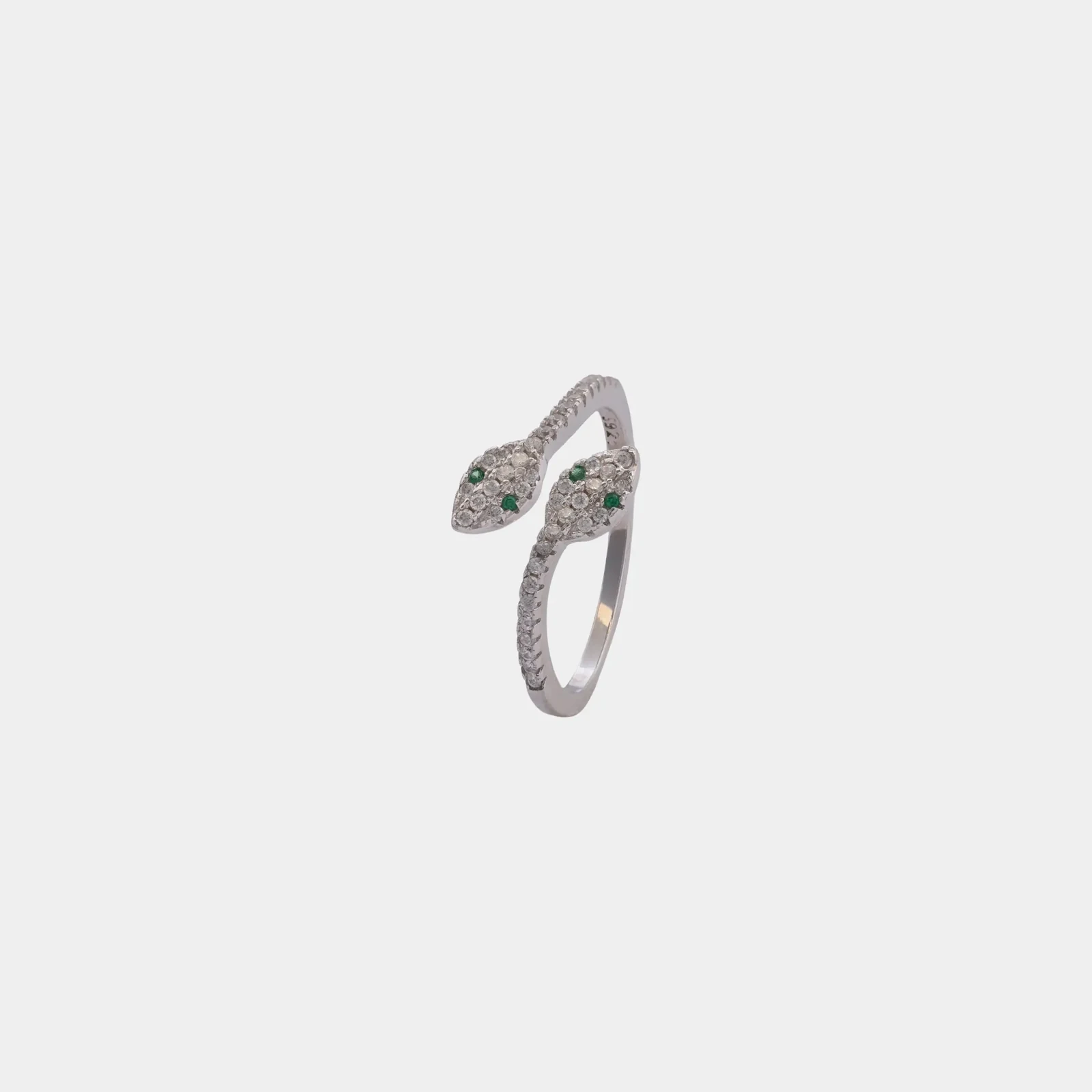 Anillo Serpiente Doble Cabeza, anillo serpiente de dos cabezas con circonias y ojos verdes