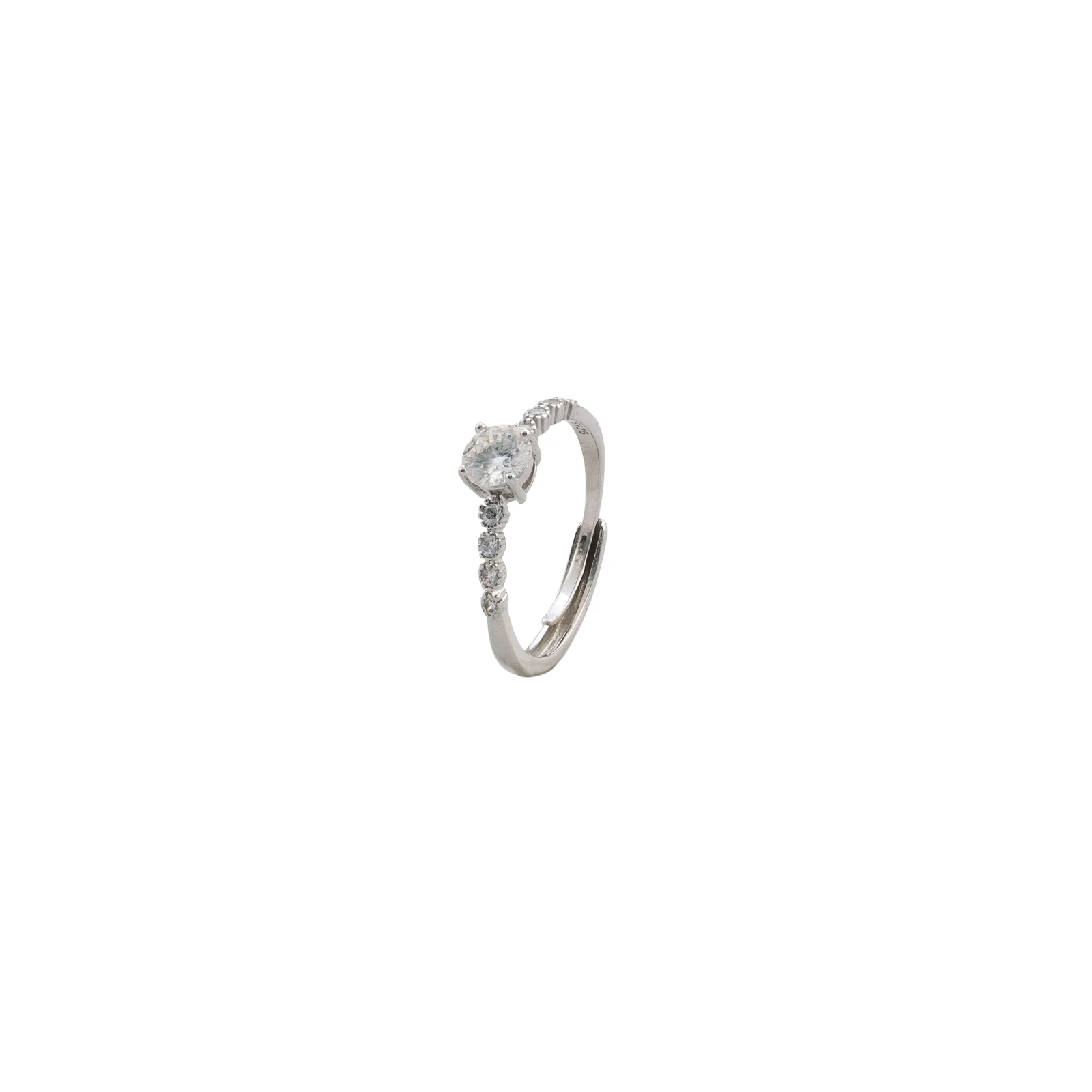 Anillo Solitario Ajustable, solitario de circonia con línea de circonias laterales