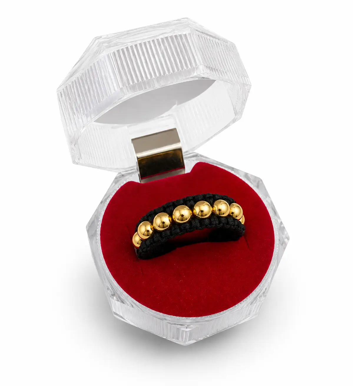 Anillo Solitario Liso 4mm, una fila de bolitas doradas lisas