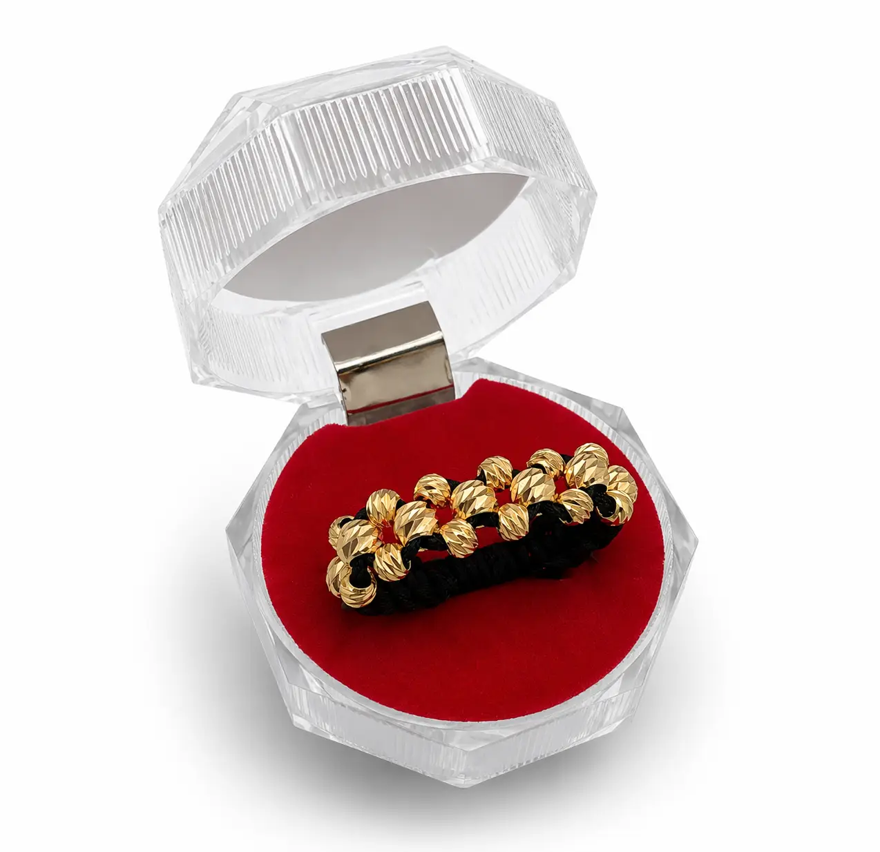 Anillo Solitario Liso, una fila de bolitas doradas lisas
