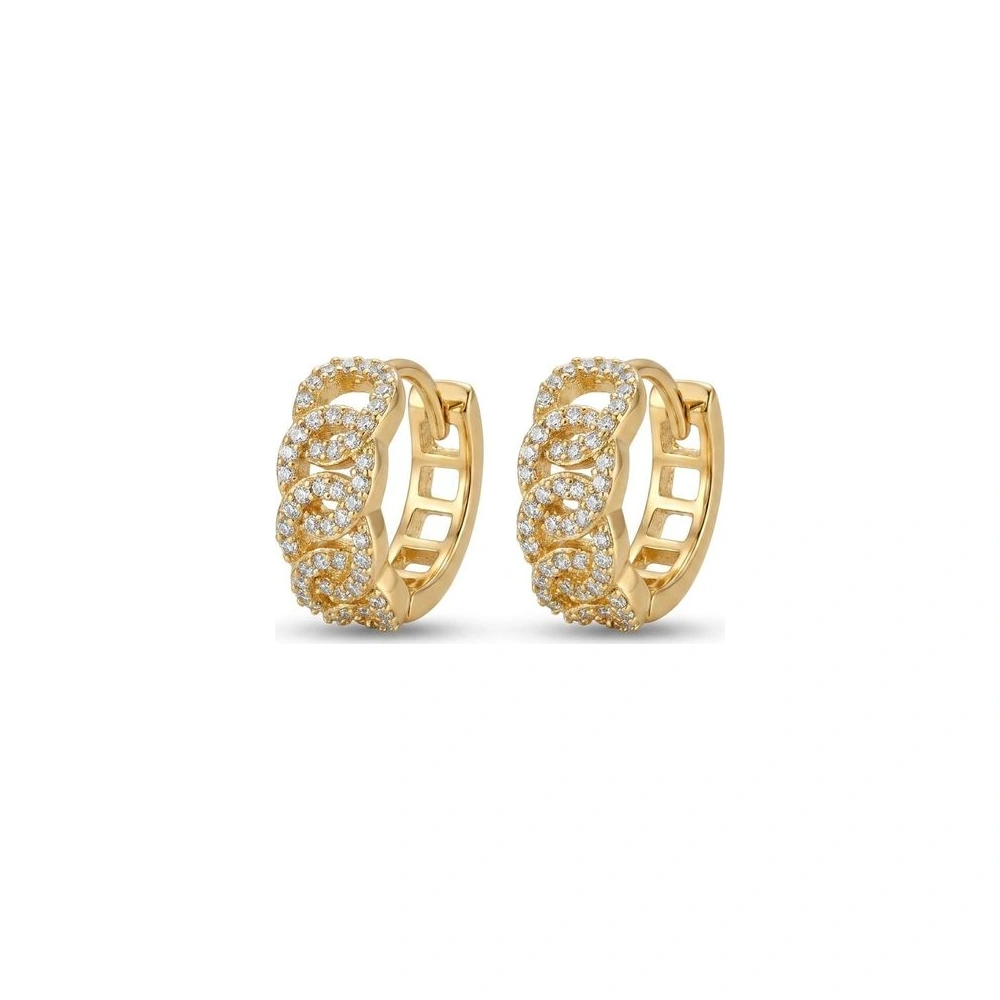 Candonga Cadena Pavé - argolla grumeta con micro pavé de circonitas en oro laminado 18k