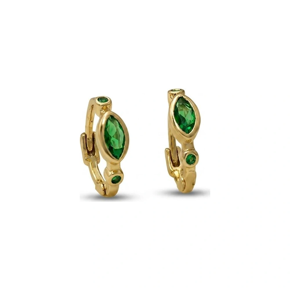 Candonga Esmeralda Marquise - argolla con piedra marquise verde esmeralda en oro laminado 18k