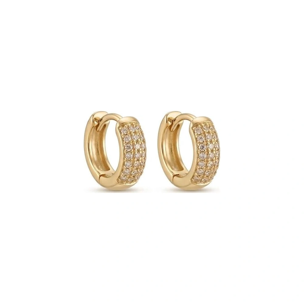 Candonga Tria Pavé - argolla ancha con triple fila de pavé de circonitas en oro laminado 18k