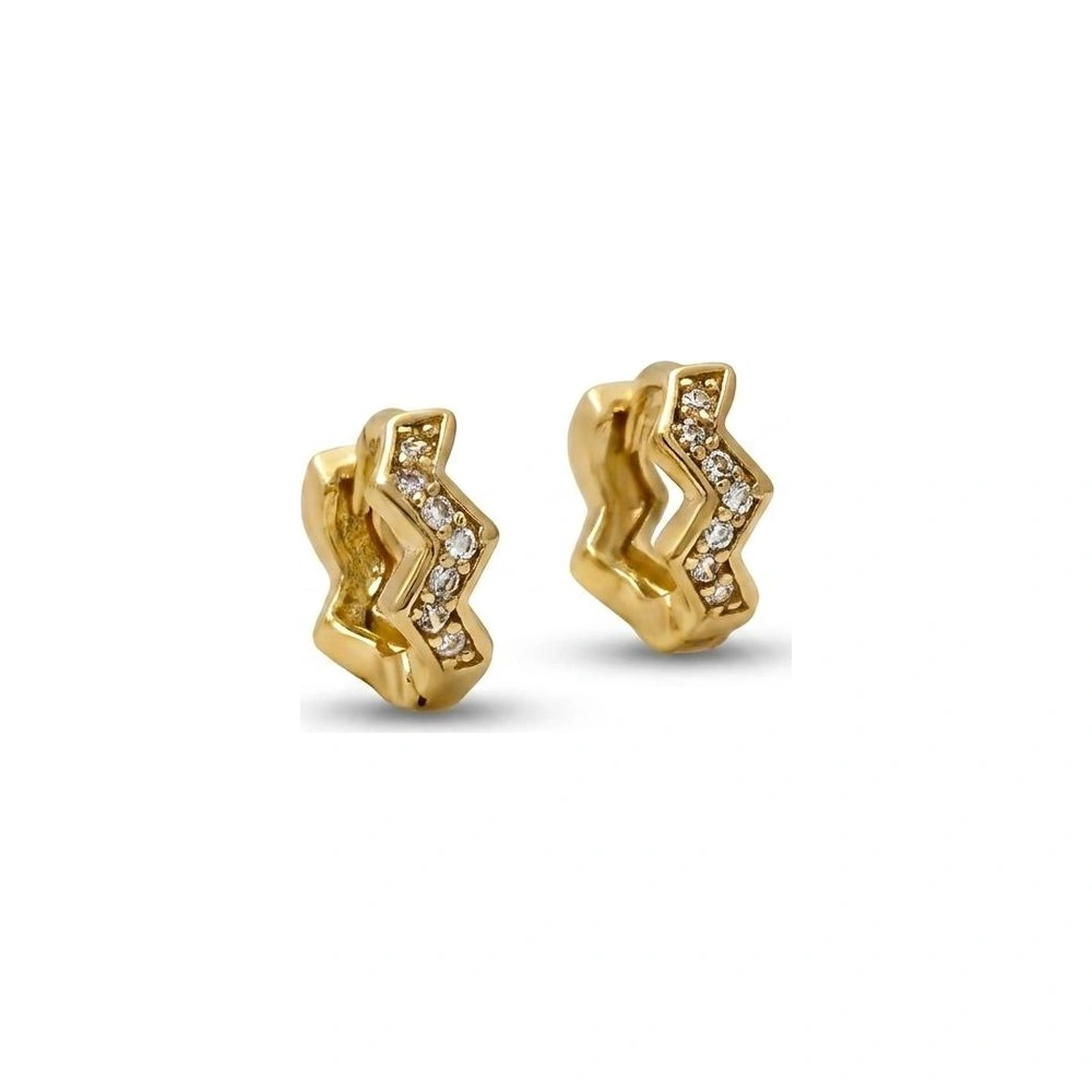 Candonga Zig Cristal - argolla zigzag geométrica con circonitas en oro laminado 18k