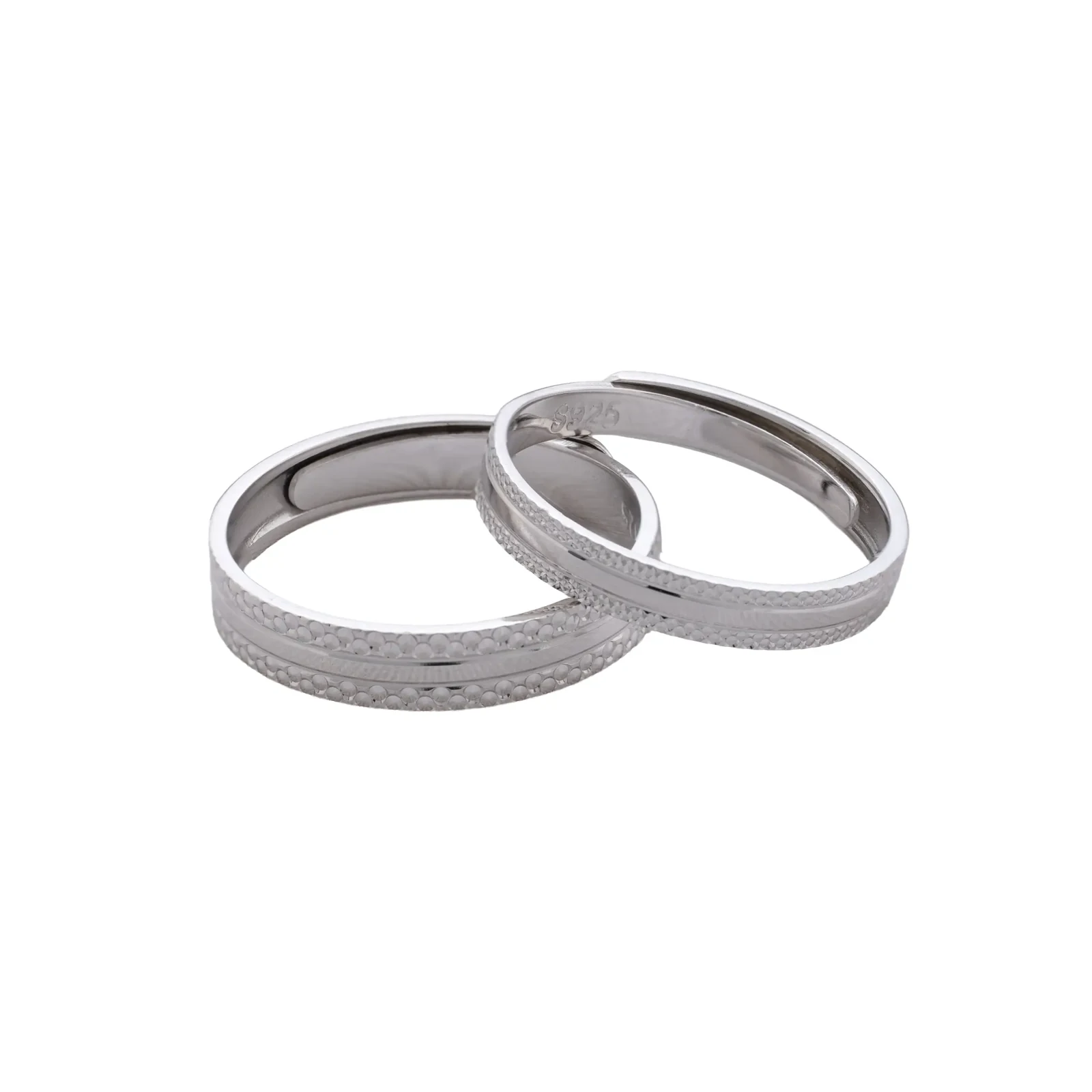 Dúo de Pareja Bolitas Diamantadas, par de anillos con franjas de textura diamantada