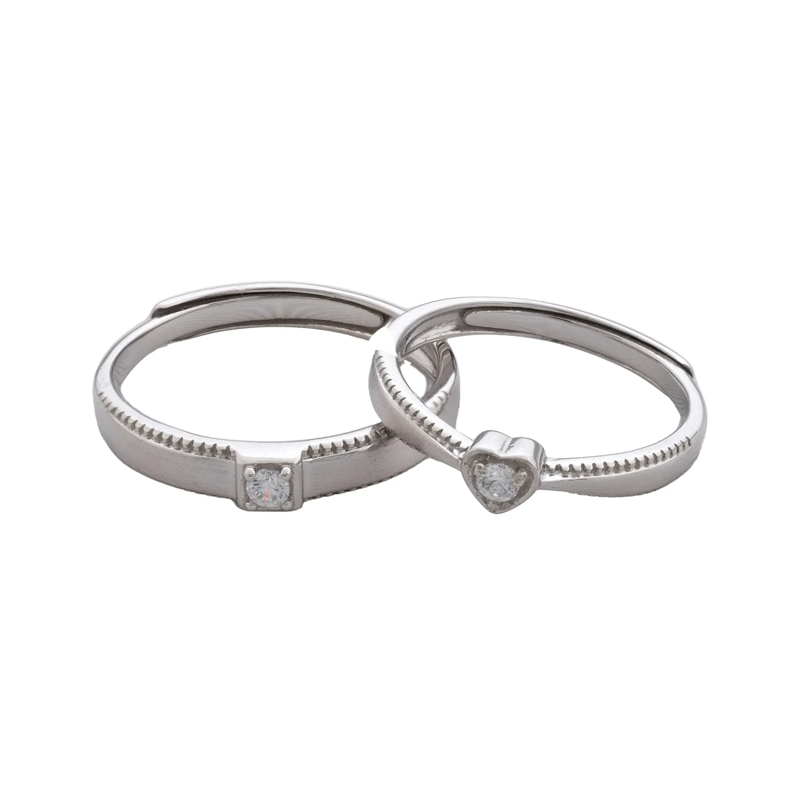 Dúo de Pareja Cuadrado y Corazón, par de anillos con circonias en marco cuadrado y de corazón
