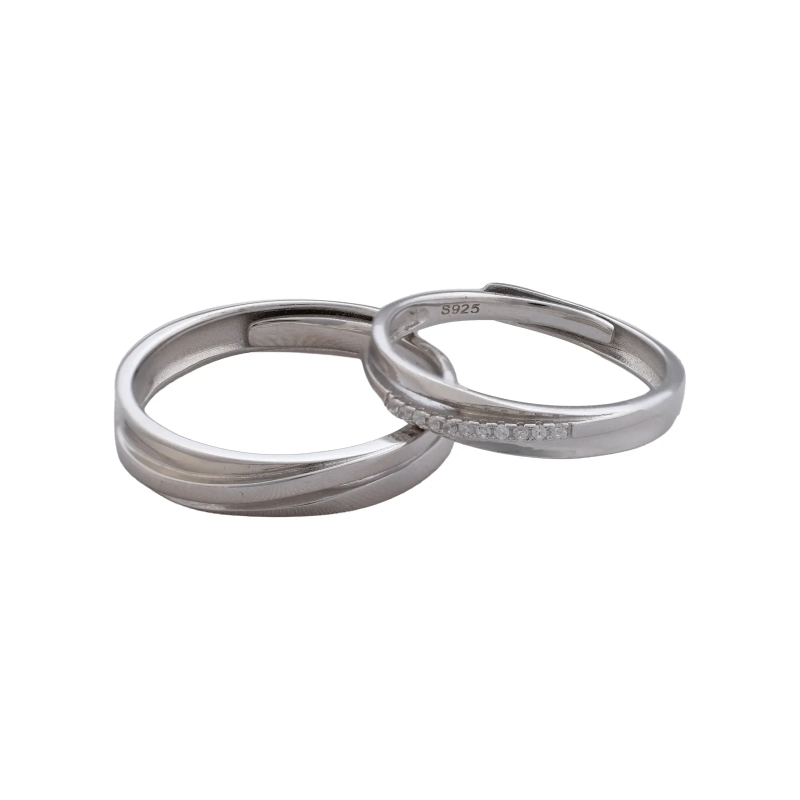 Dúo de Pareja Diagonal y Pavé, par de anillos con líneas diagonales y circonias