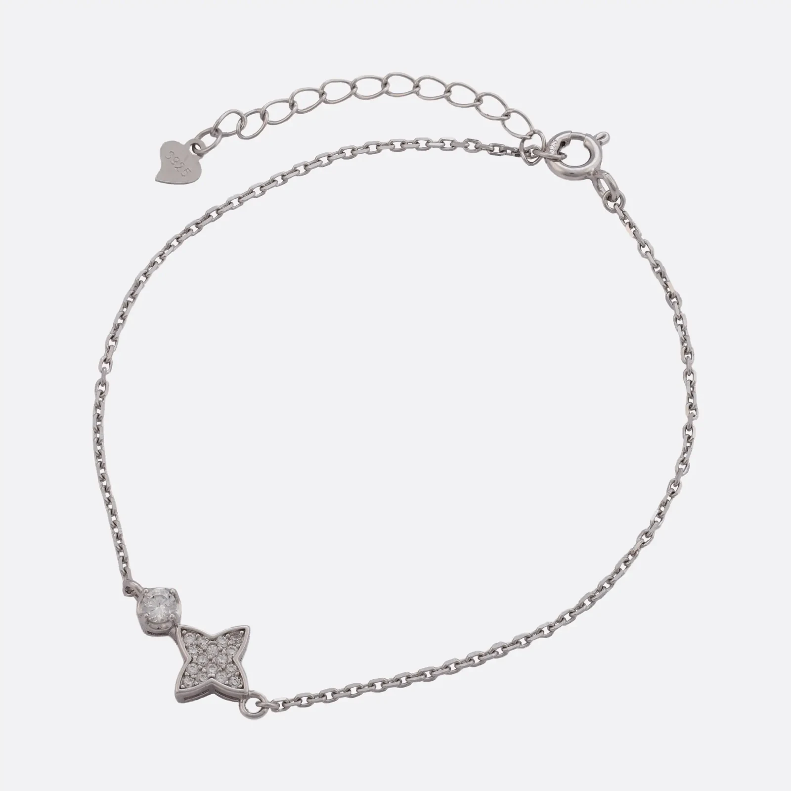 Pulsera Estrella Solitario, estrella de circonias y solitario sobre cadena fina