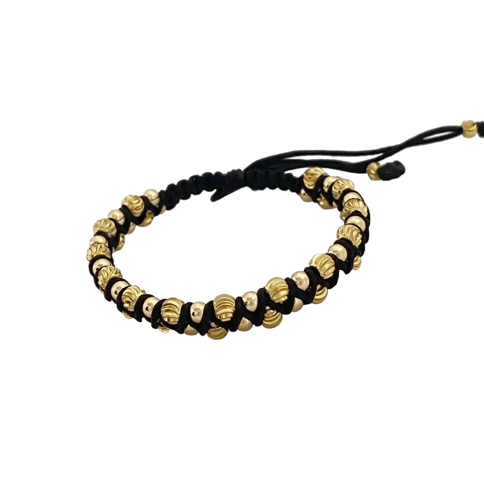 Pulsera Macramé Acanalada - esferas acanaladas y lisas alternadas en macramé negro