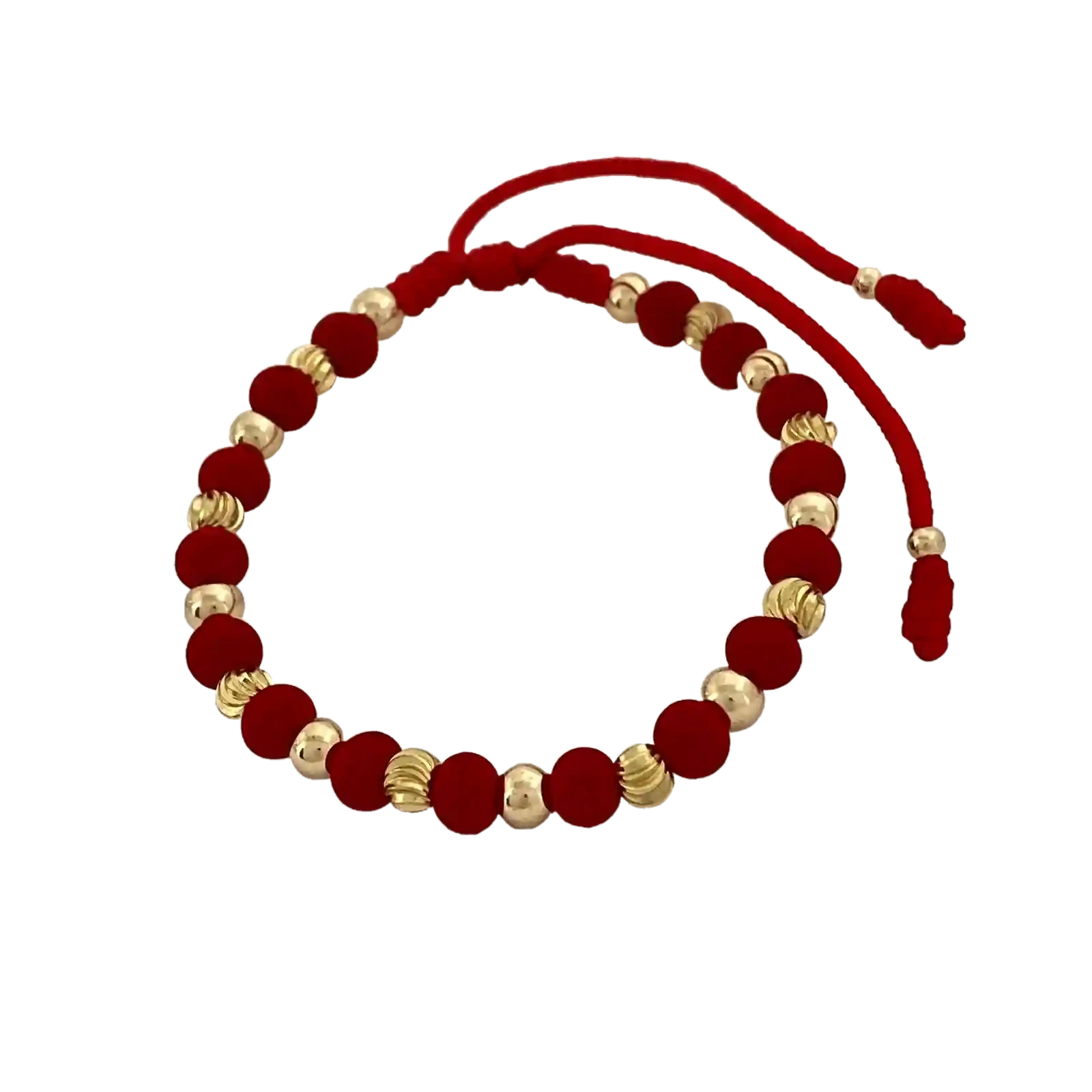 Pulsera Macramé Bicolor Acanalada - cuentas rojas mate alternadas con esferas acanaladas doradas