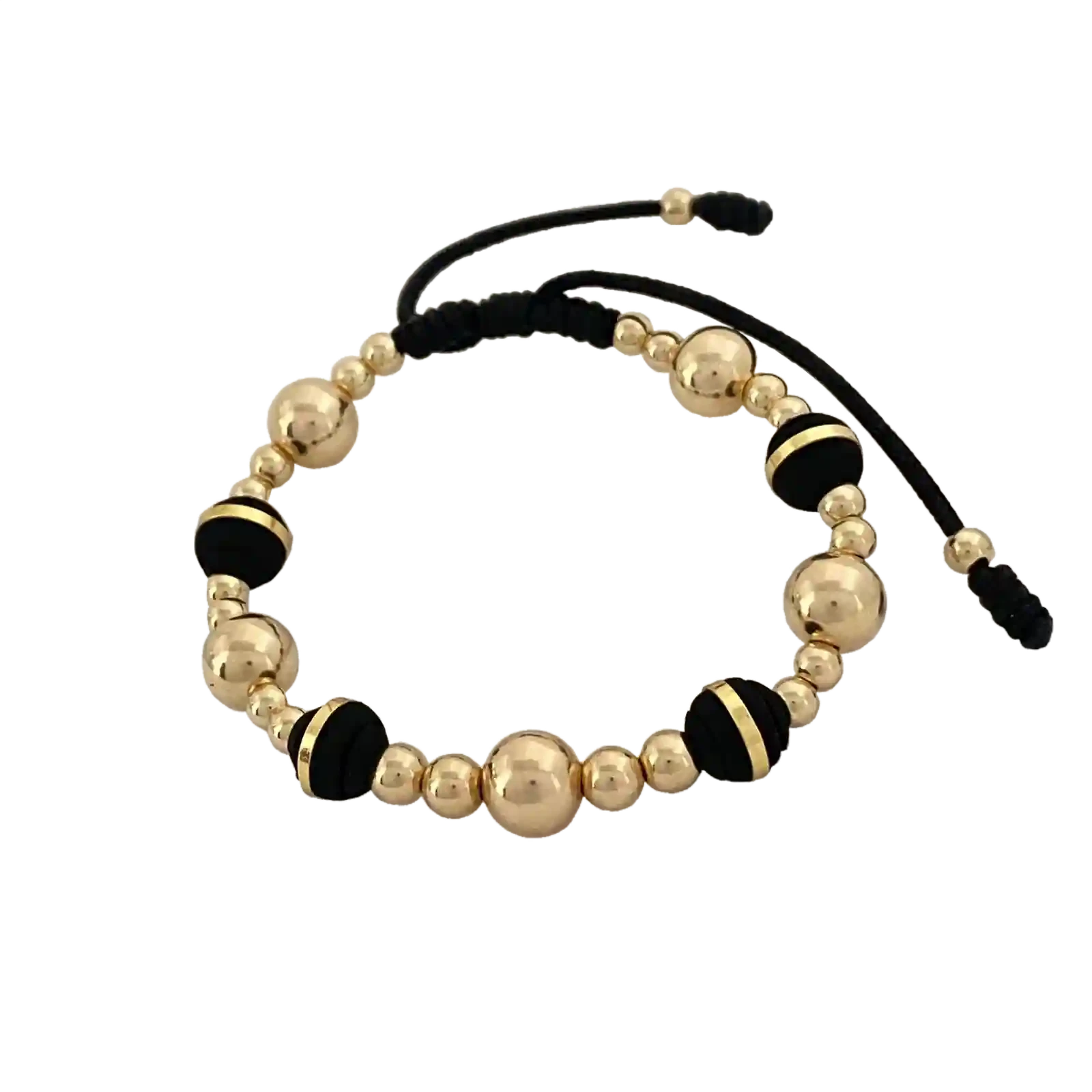 Pulsera Macramé Bicolor Esferas - esferas lisas grandes con cuentas bicolor negro-dorado