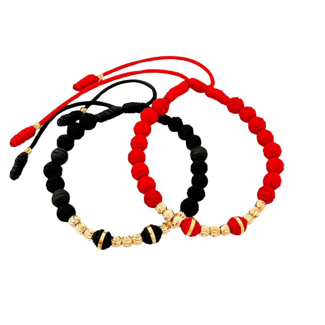 Pulsera Macramé Cuentas Mate Acanalada - cuentas forradas mate intercaladas con esferas acanaladas y cuenta bicolor