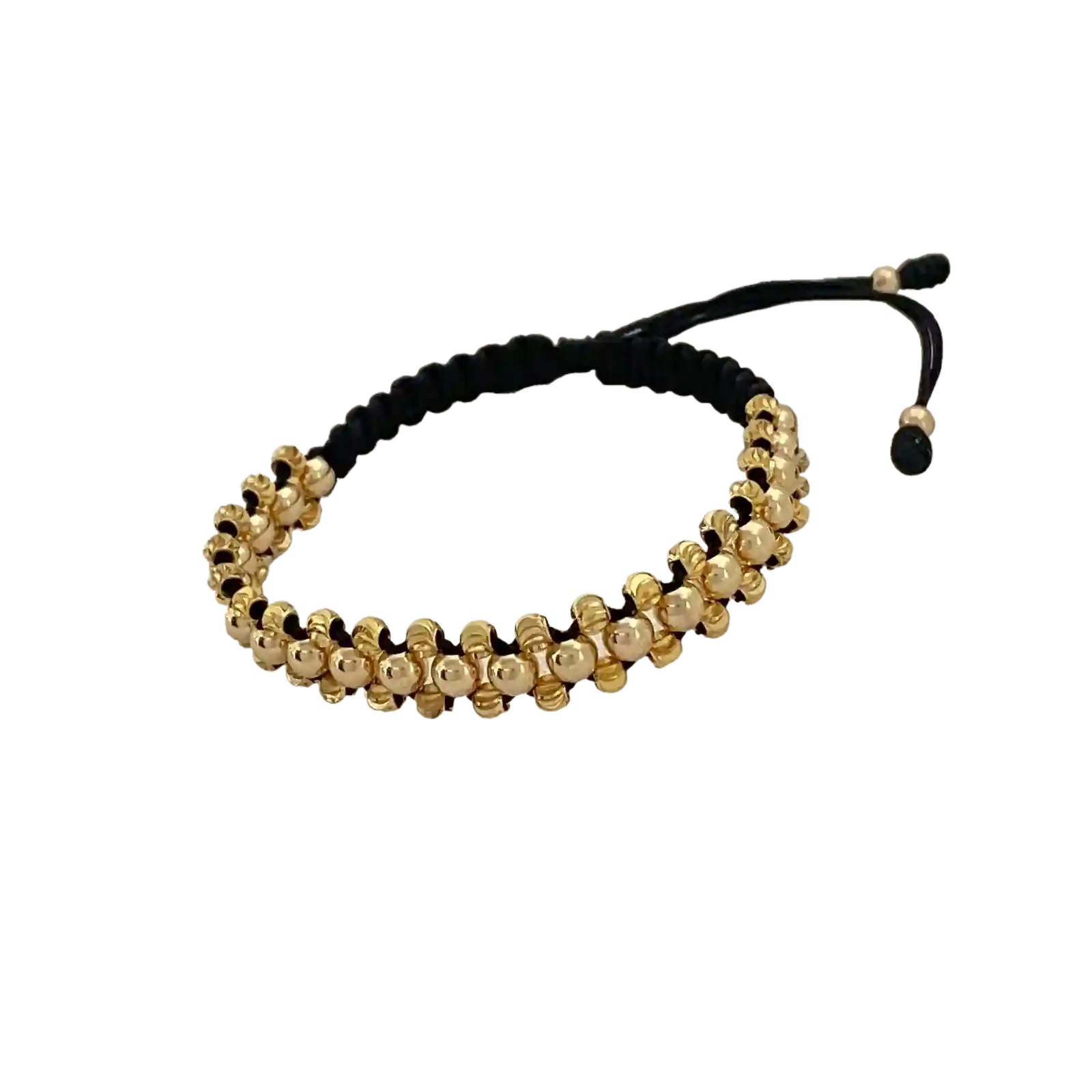 Pulsera Macramé Doble Fila - banda ancha negra con múltiples filas de esferas doradas