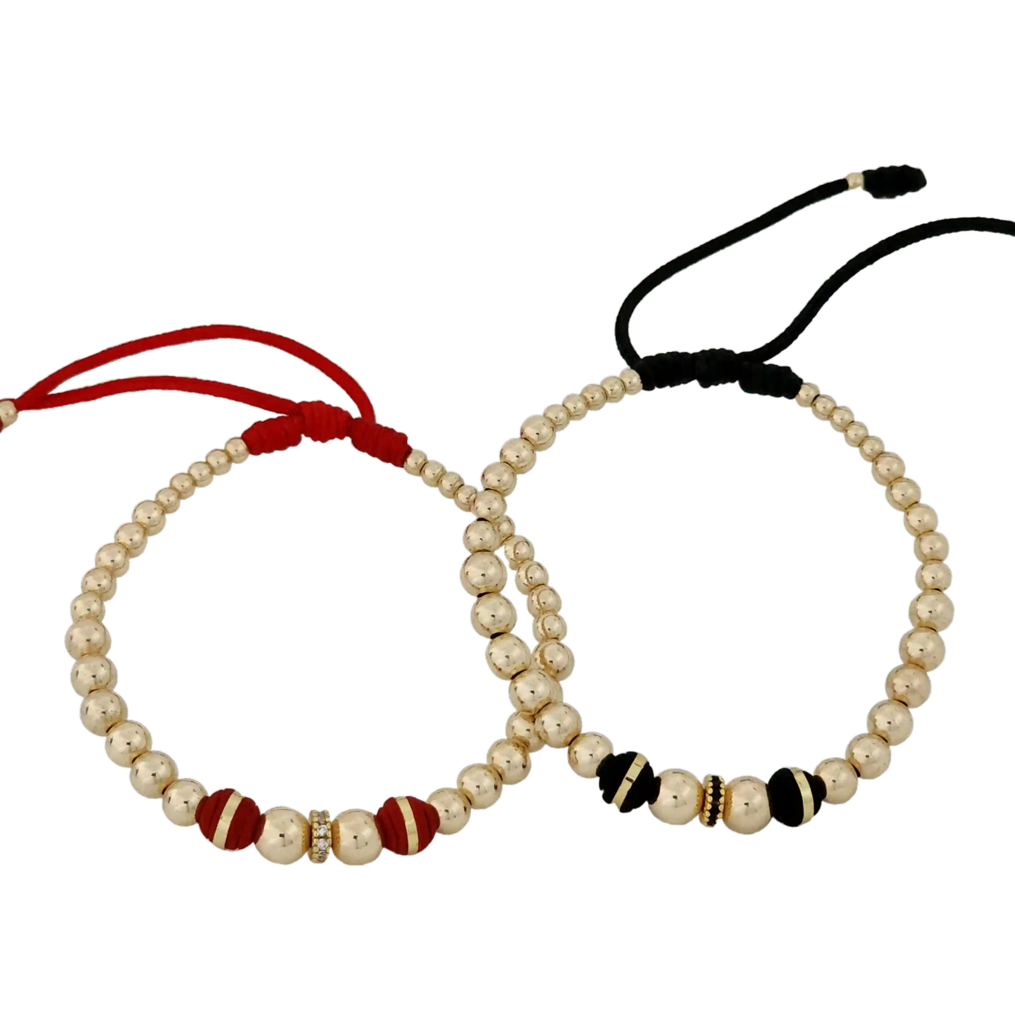 Pulsera Macramé Esferas Grandes Circonia - esferas grandes lisas doradas con cuenta bicolor y rondel de circonia
