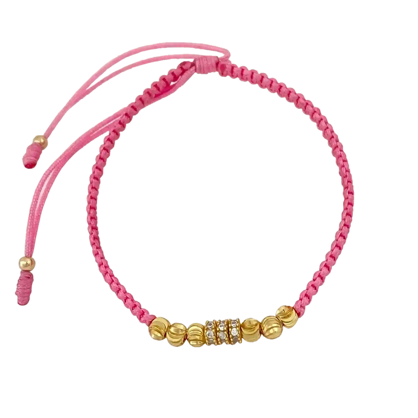 Pulsera Macramé Esferas Lisas - cordón negro cubierto de esferas lisas uniformes en oro laminado