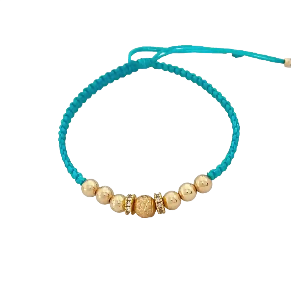 Pulsera Macramé Rosa - macramé rosado con esferas acanaladas y rondeles de circonia