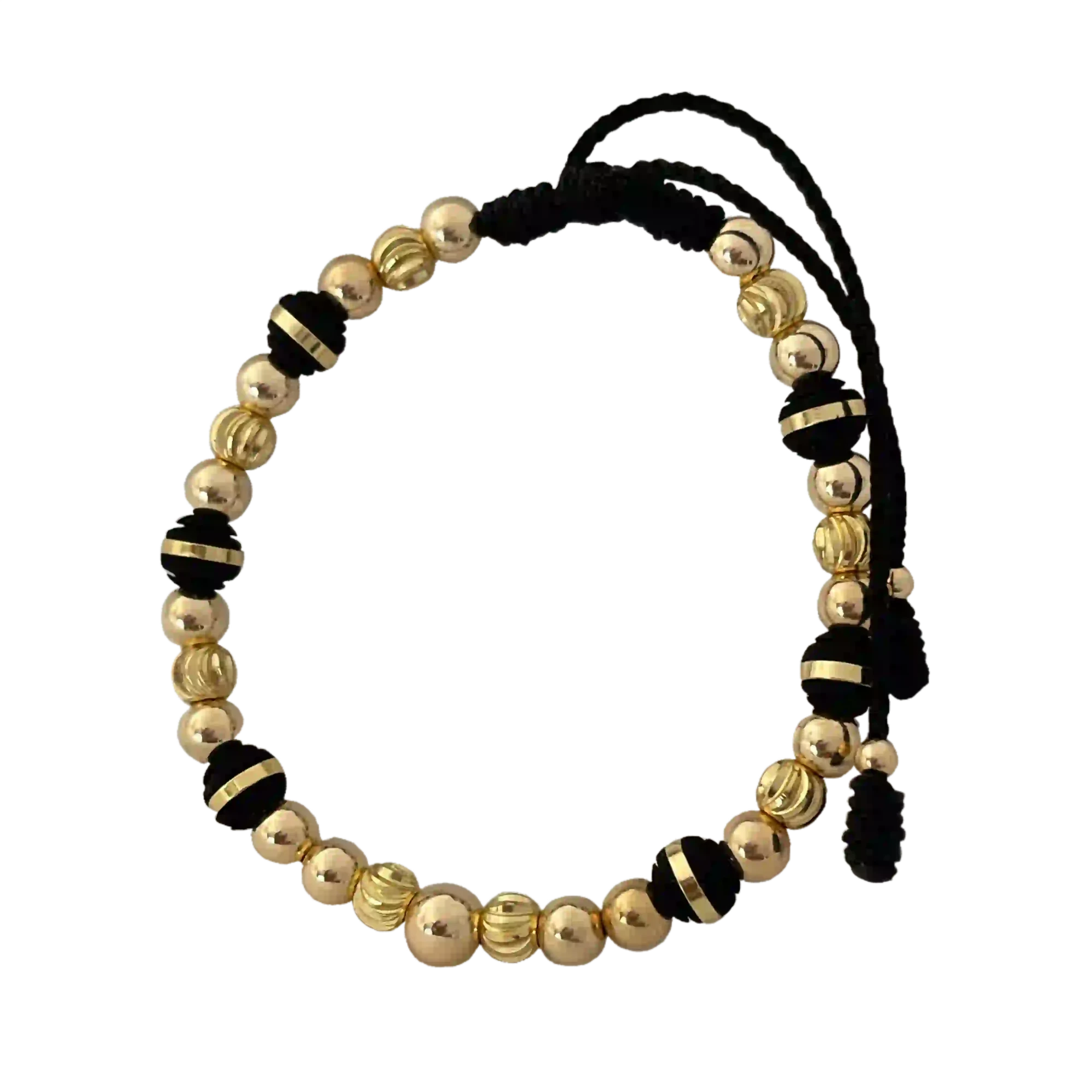 Pulsera Macramé Textura Mixta - mix de cuentas bicolor lisas y acanaladas en macramé negro