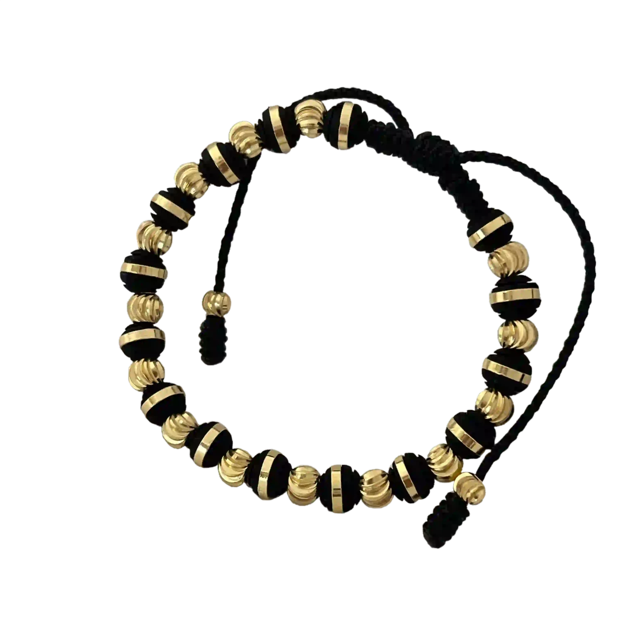 Pulsera Macramé Turquesa - cordón turquesa con esferas doradas y rondel de circonia central