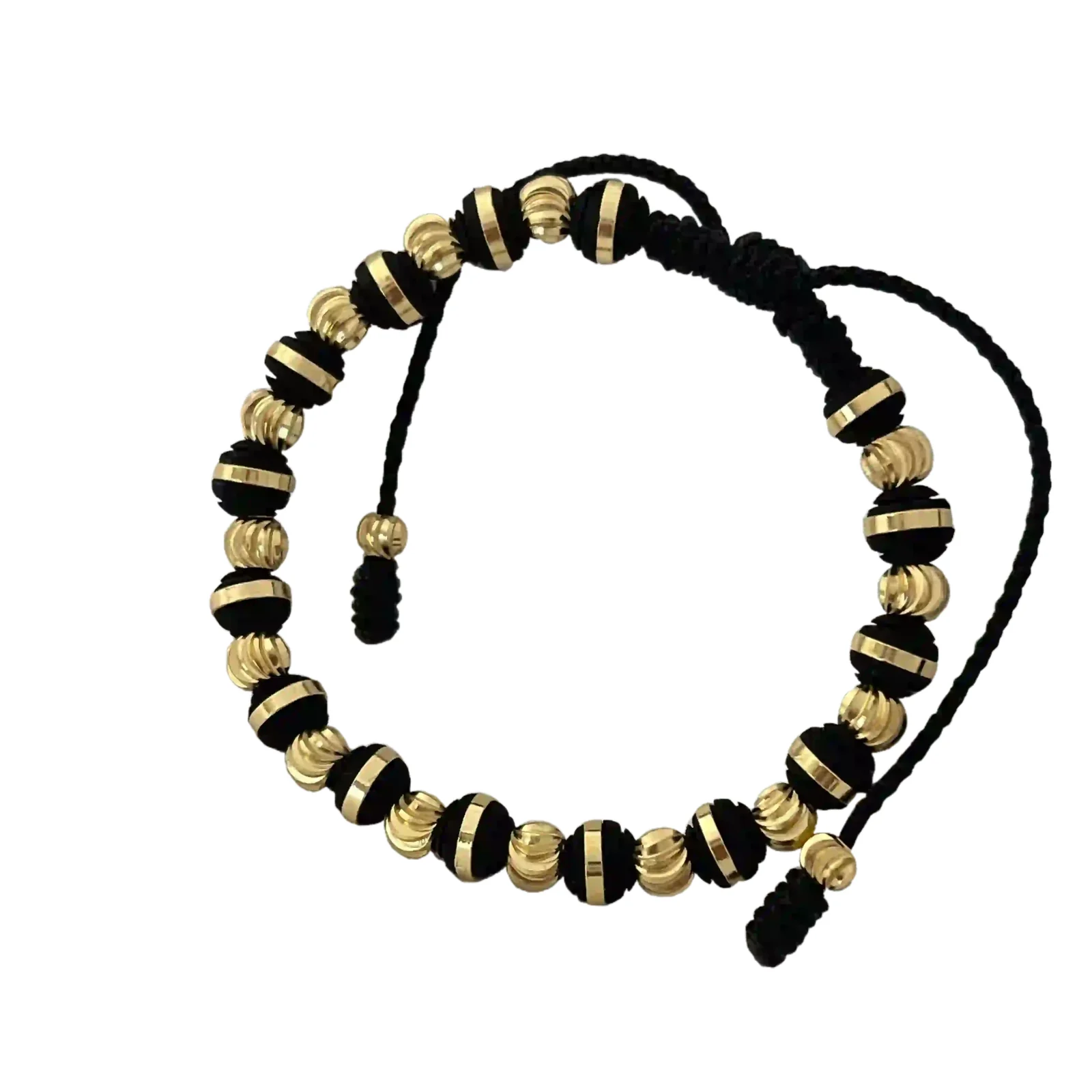 Pulsera Macramé Turquesa - cordón turquesa con esferas doradas y rondel de circonia central