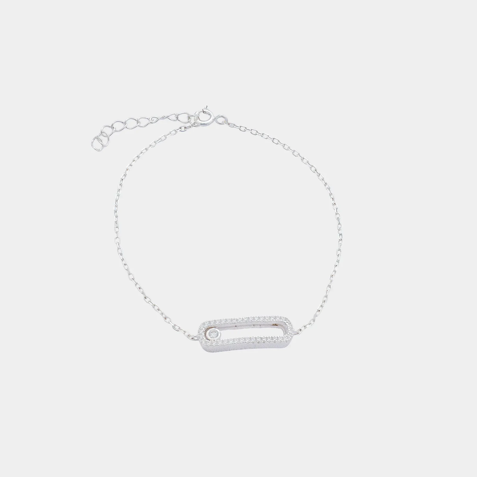 Pulsera Rectángulo Piedra Libre, barra rectangular con circonias y piedra libre sobre cadena fina